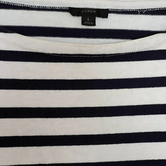J. Crew Classic Navy&White horizontal striped 3/4 sleeve cotton shirt size L - Picture 2 of 3